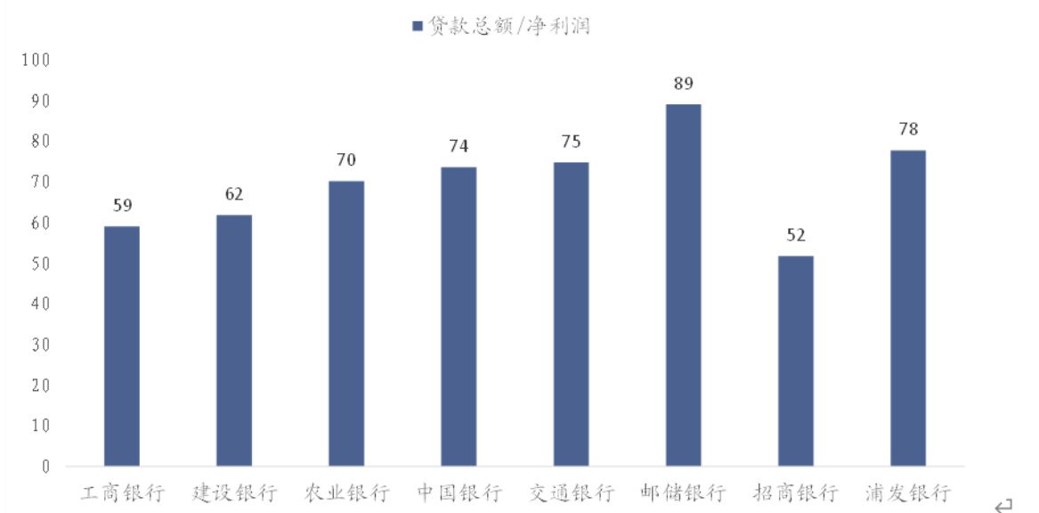 图表19：部分银行股的贷款总额和净利润比值